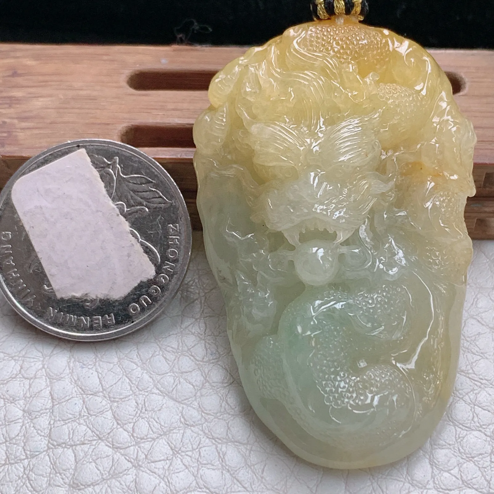 yl实拍52*34*15缅甸翡翠精雕冰双彩霸气龙牌 龙行天下玉吊坠