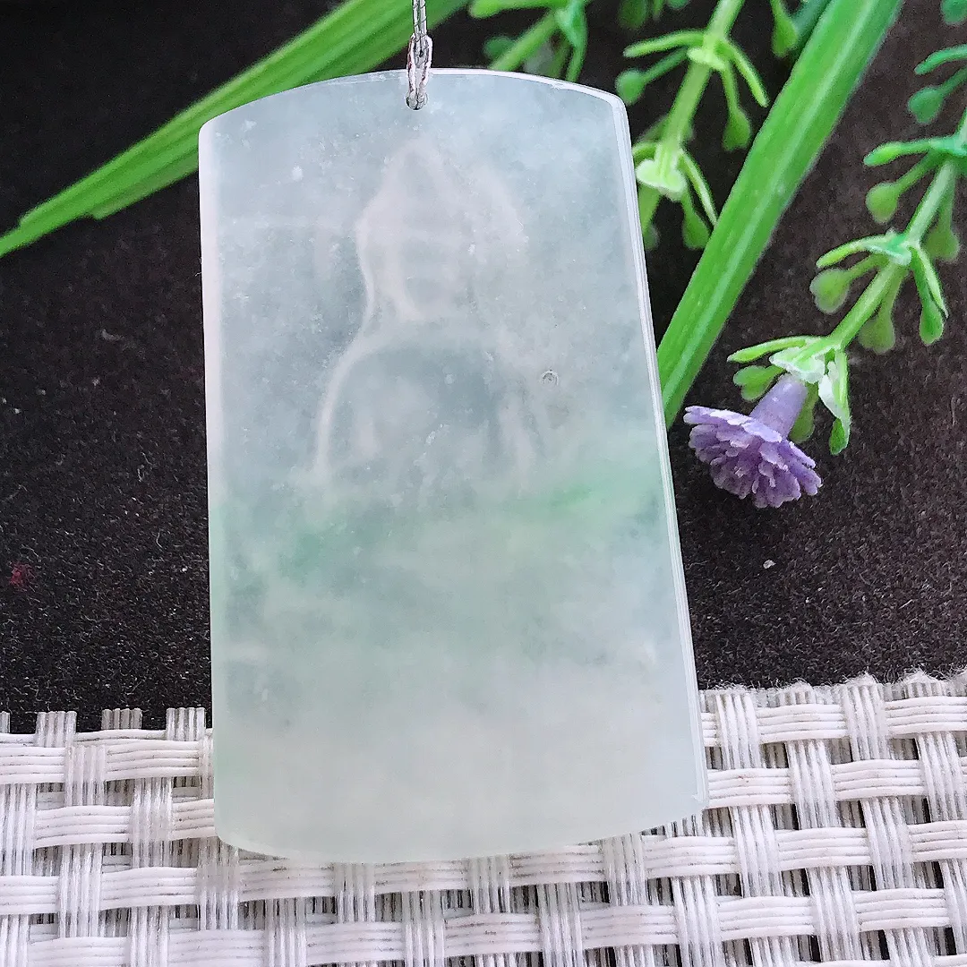 实拍A货翡翠47/29.5/5.5老坑冰胶果冻赐福观音吊坠翡翠挂件