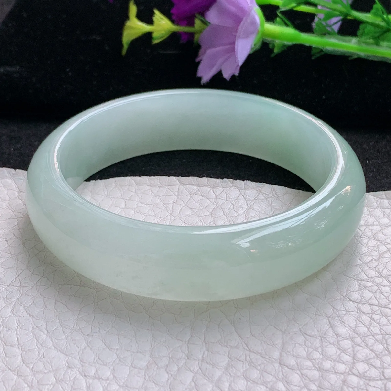 yq实拍56*15.3*7.8轮胎镯 天然缅甸翡翠浅绿冰晴玉手镯宽边玉手环