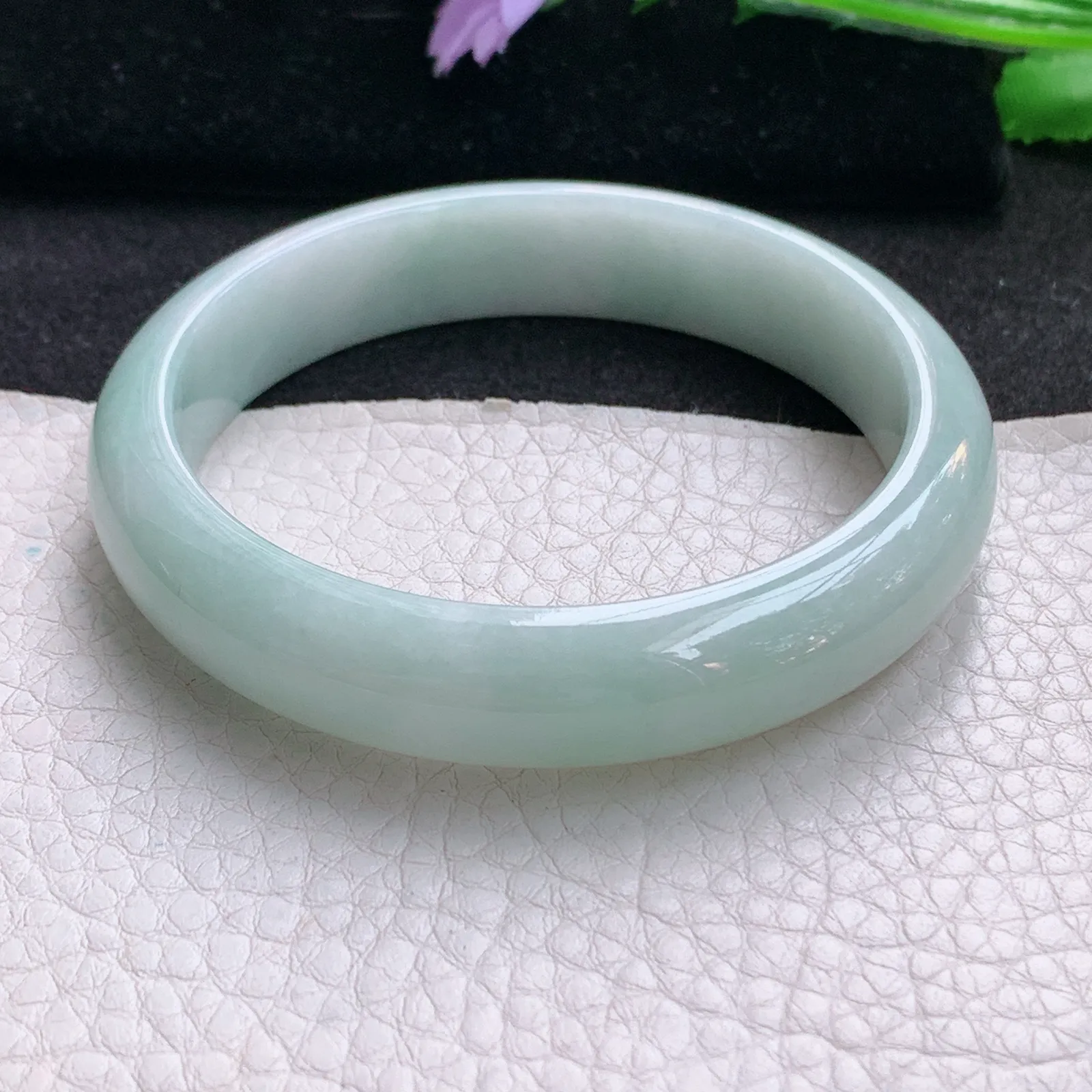 nr实拍58*12.8*7.3平安镯 天然缅甸翡翠浅绿玉手镯宽边玉手环