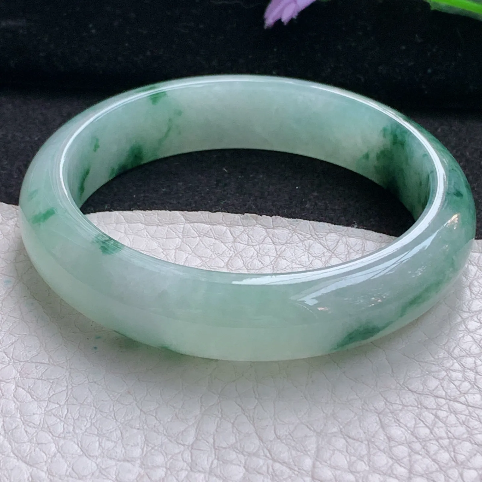 nc实拍57.5*13.8*7.8平安镯 天然缅甸翡翠冰飘花玉手镯宽边玉手环