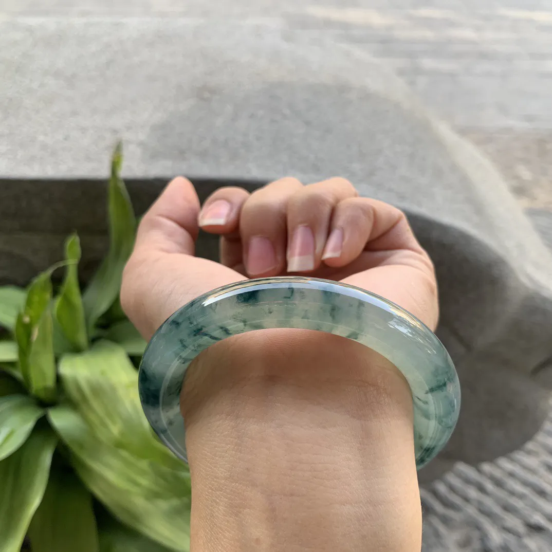 圈口55.5-10.7 【冰种飘花圆条手镯】圆条55 56可戴