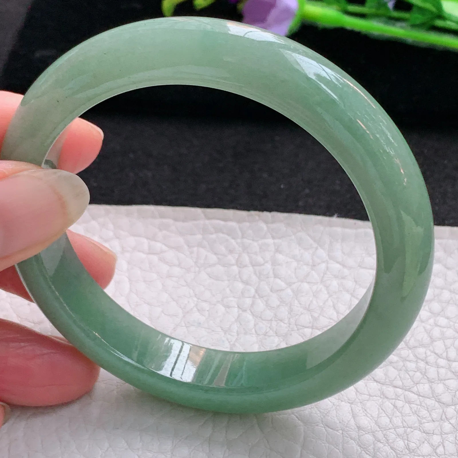nr实拍58*12*9平安镯 天然缅甸翡翠满绿细润玉手镯宽边玉手环