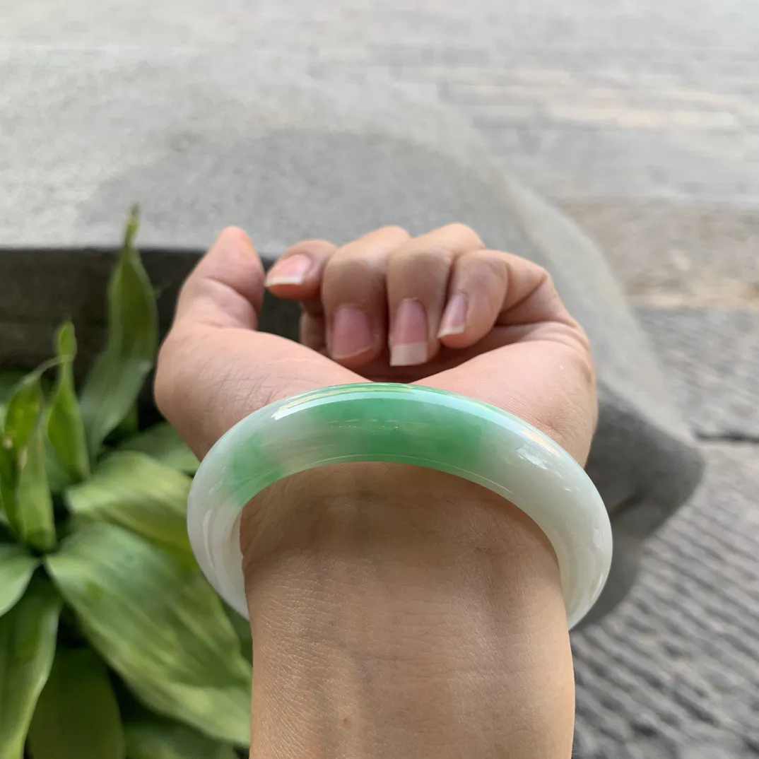 小圈口53.4-11.8-8.7 【飘阳绿正圈手镯】正圈53 54可戴
