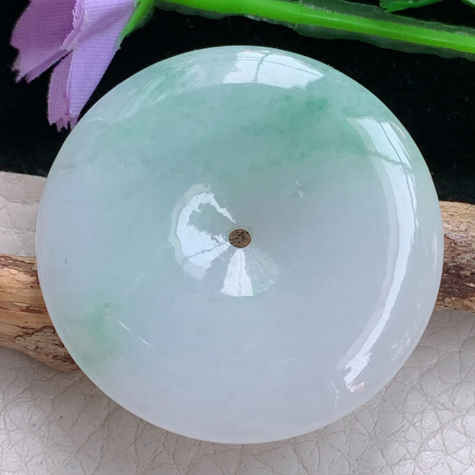 zen实拍41*6天然缅甸翡翠飘花细润大平安扣 玉扣玉吊坠 玉挂件