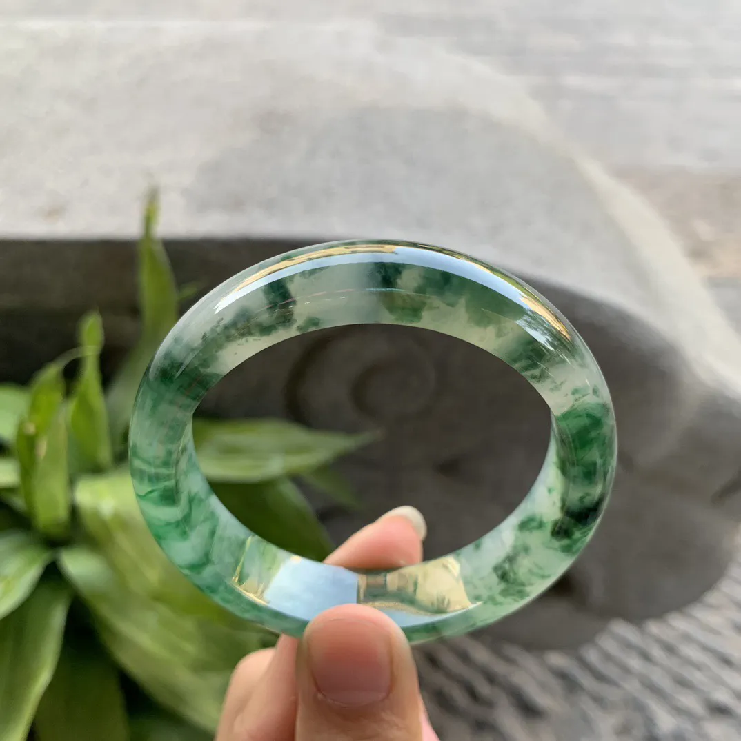 圈口54.2-14-7.7 【冰绿花正圈手镯】正圈54 55可戴