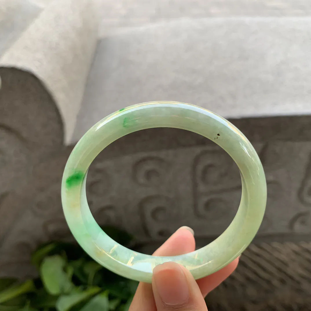 圈口56.8-10.8-7.6 【黄加绿正圈手镯】正圈56 57可戴