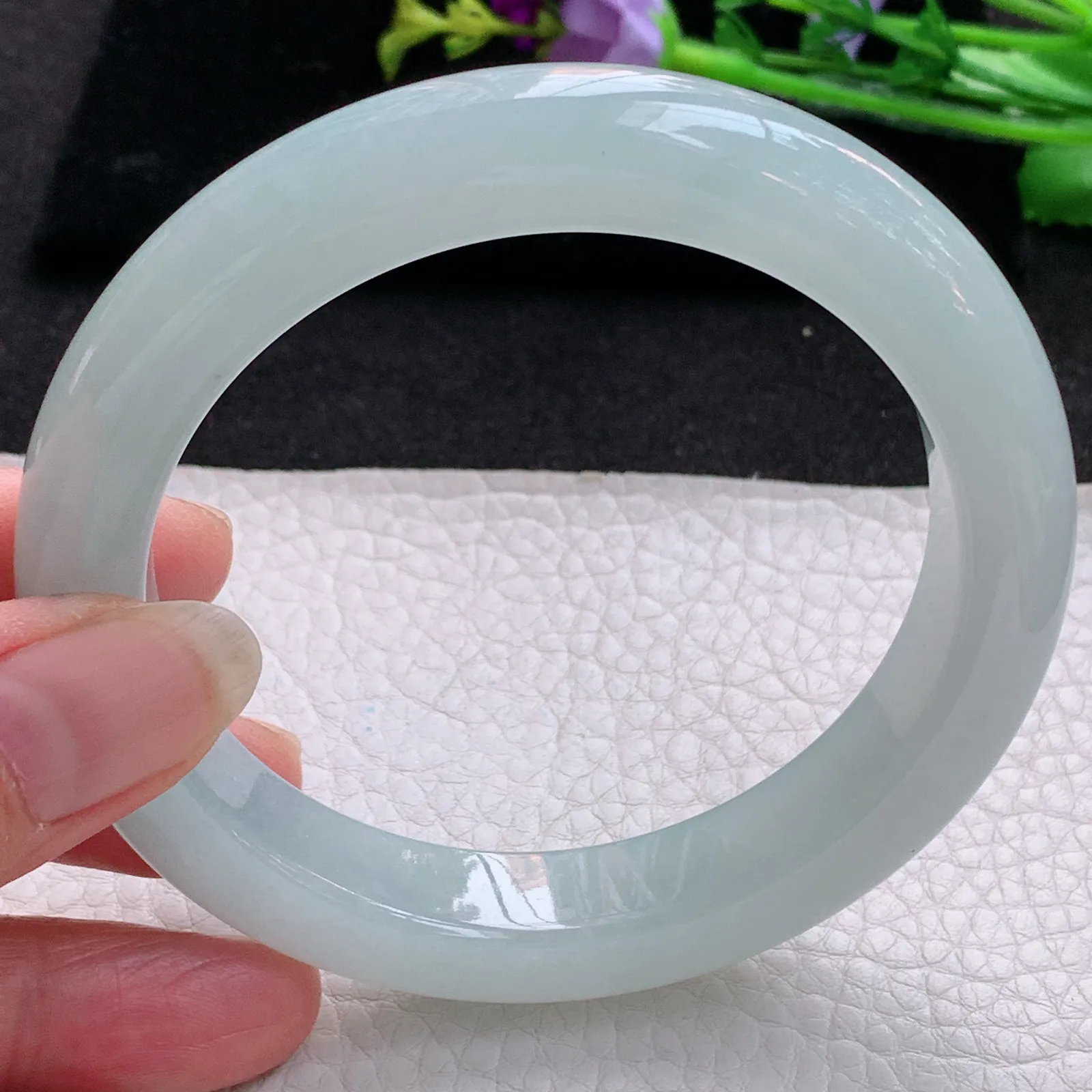 nr大圈口61.5*12.3*10平安镯 天然缅甸翡翠冰晴玉手镯厚装宽边玉手环