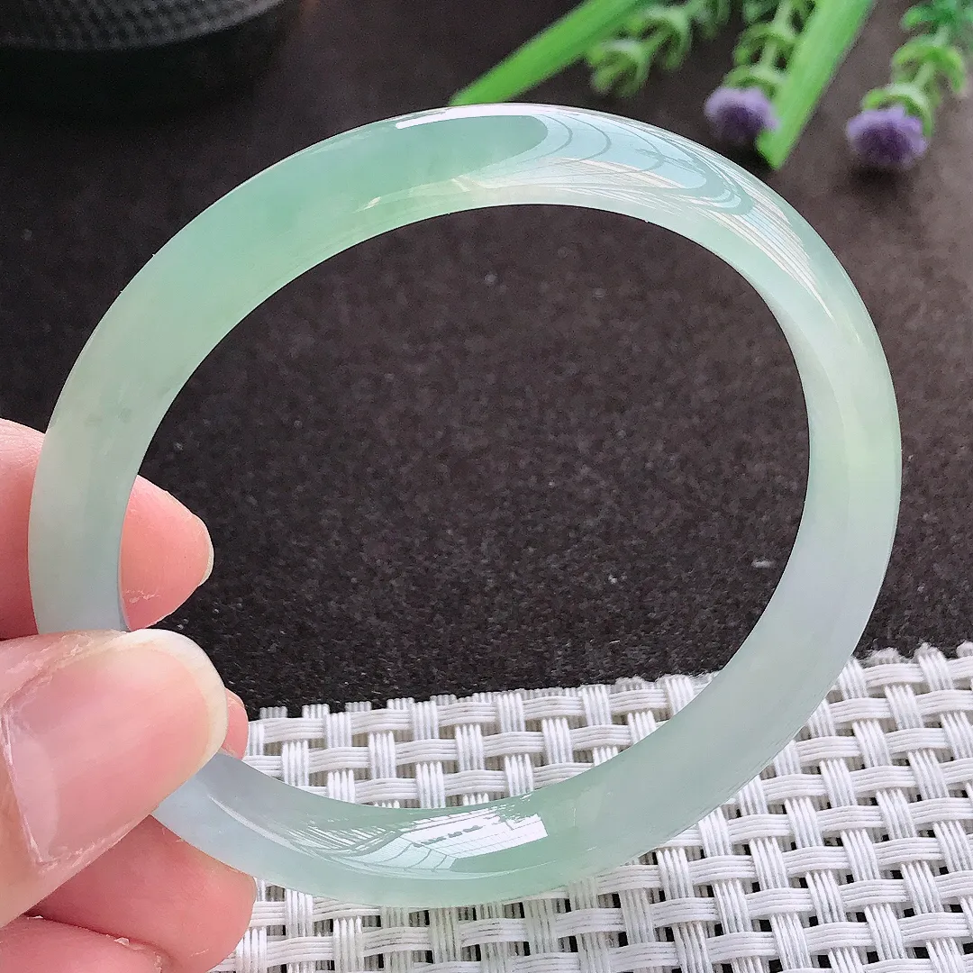 实拍翡翠A货57.5/9.7/6.8老坑冰透果冻胶冰晴手镯宽边翡翠玉镯女款百搭