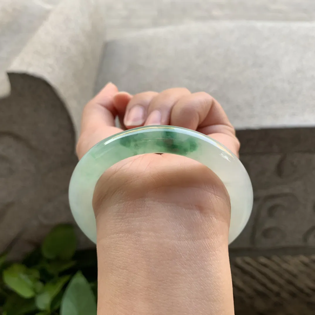 小圈口53.8-9.4 【冰飘绿圆条手镯】圆条53 54可戴