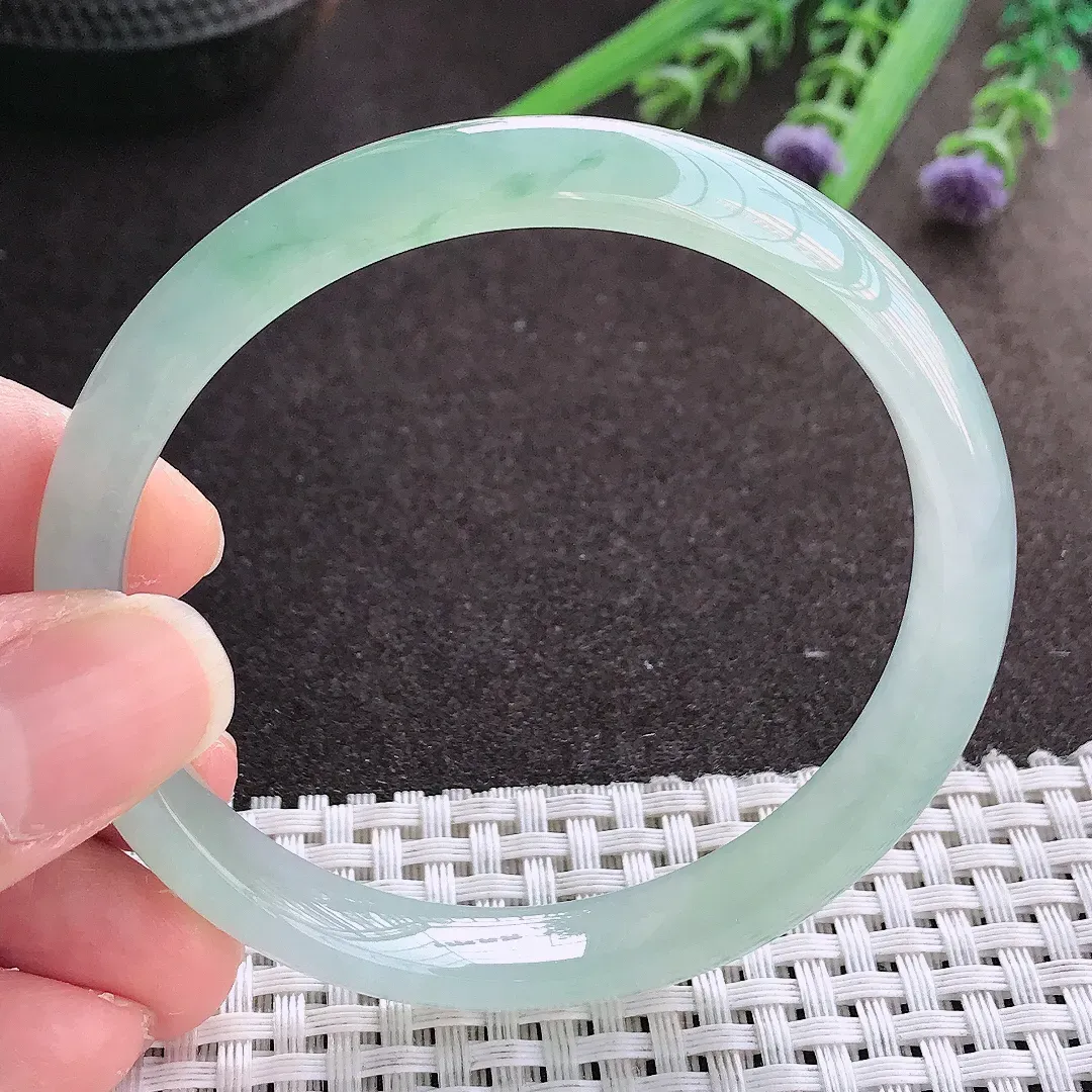 实拍翡翠A货57.5/9.7/6.8老坑冰透果冻胶冰晴手镯宽边翡翠玉镯女款百搭