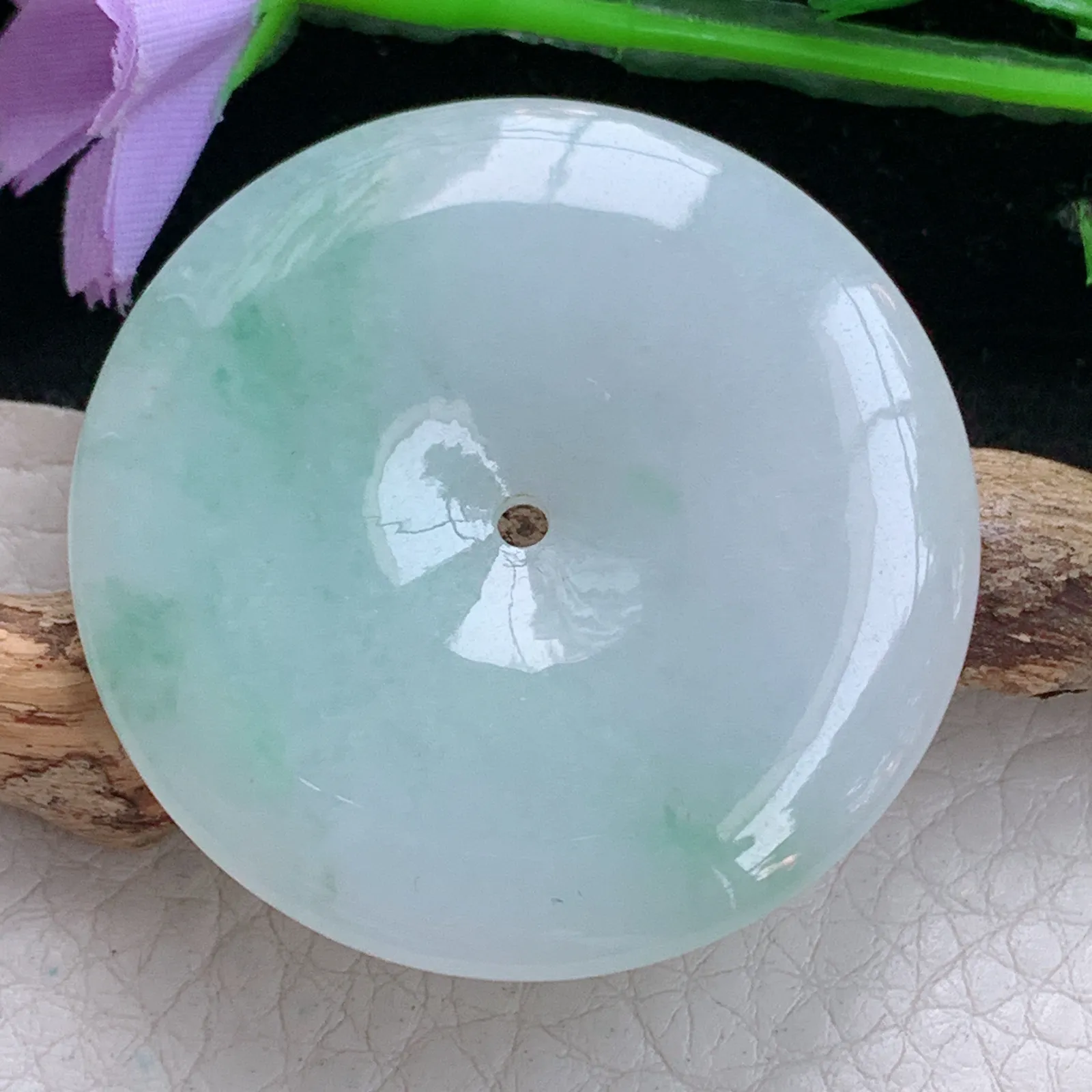 zen实拍41*6天然缅甸翡翠飘花细润大平安扣 玉扣玉吊坠 玉挂件