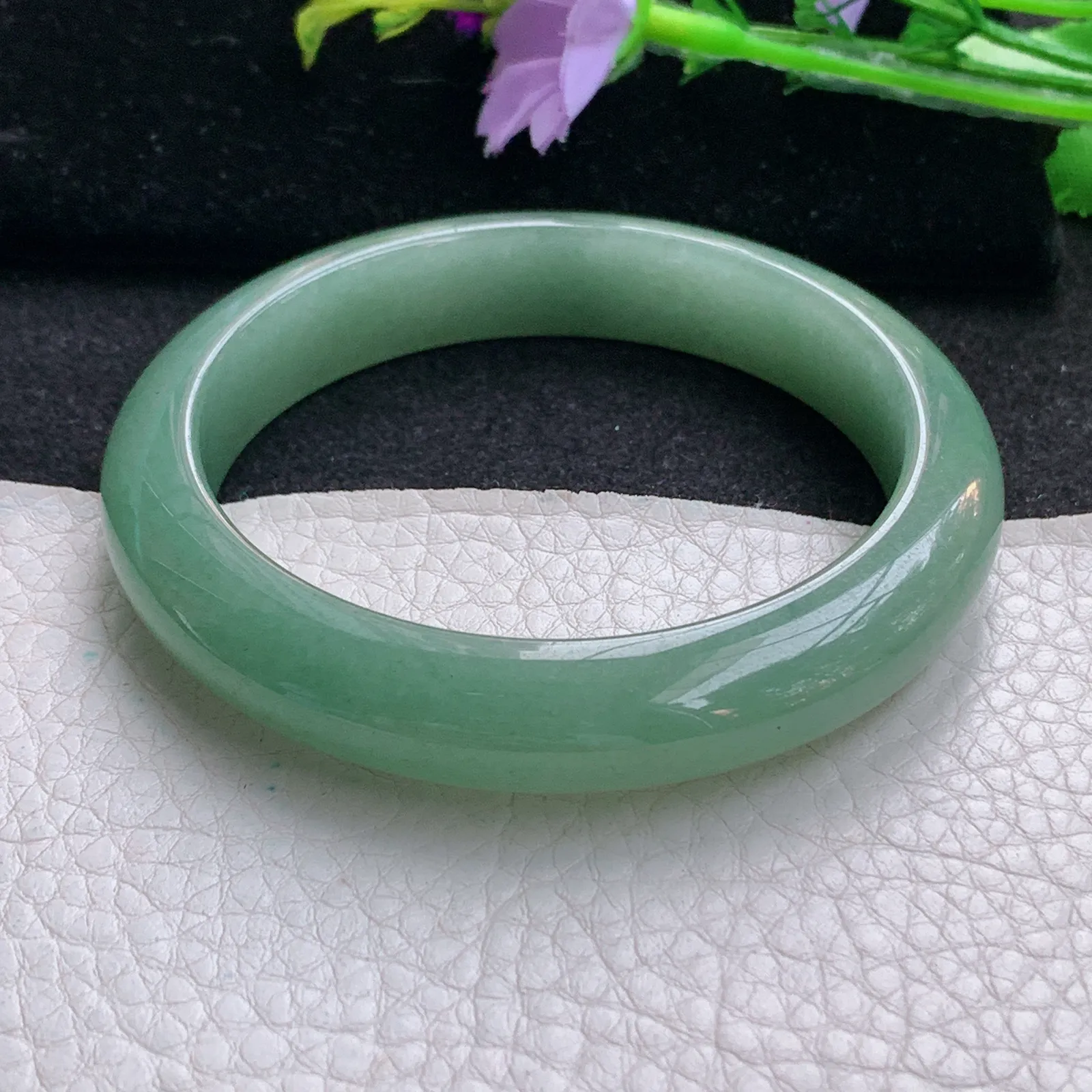 nr实拍58*12*9平安镯 天然缅甸翡翠满绿细润玉手镯宽边玉手环