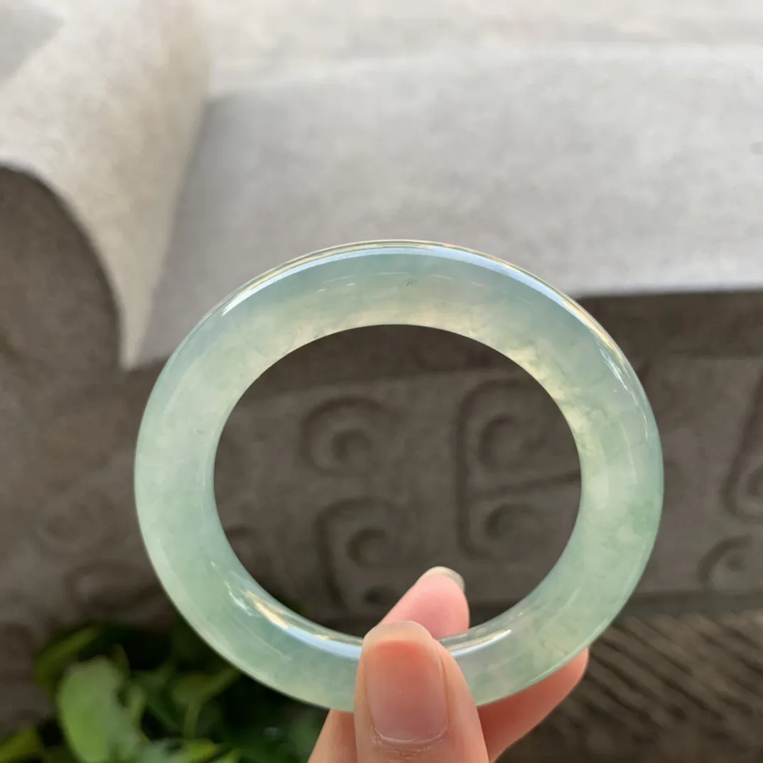 小圈口 50.3-10.1【高冰芙蓉绿圆条手镯】圆条50 51可戴