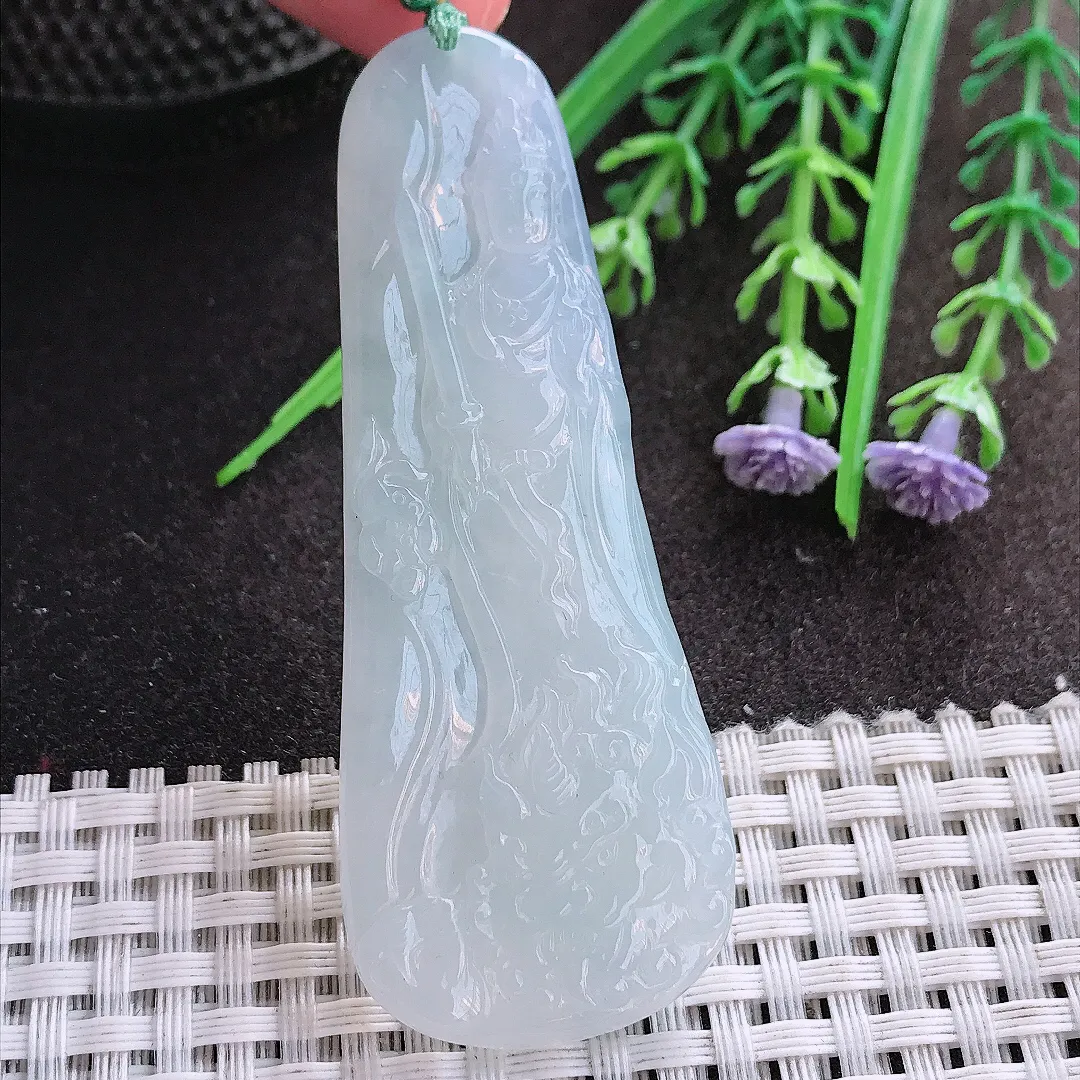 实拍A货翡翠69.2/26/6老坑冰胶水灵文殊菩萨吊坠翡翠挂件