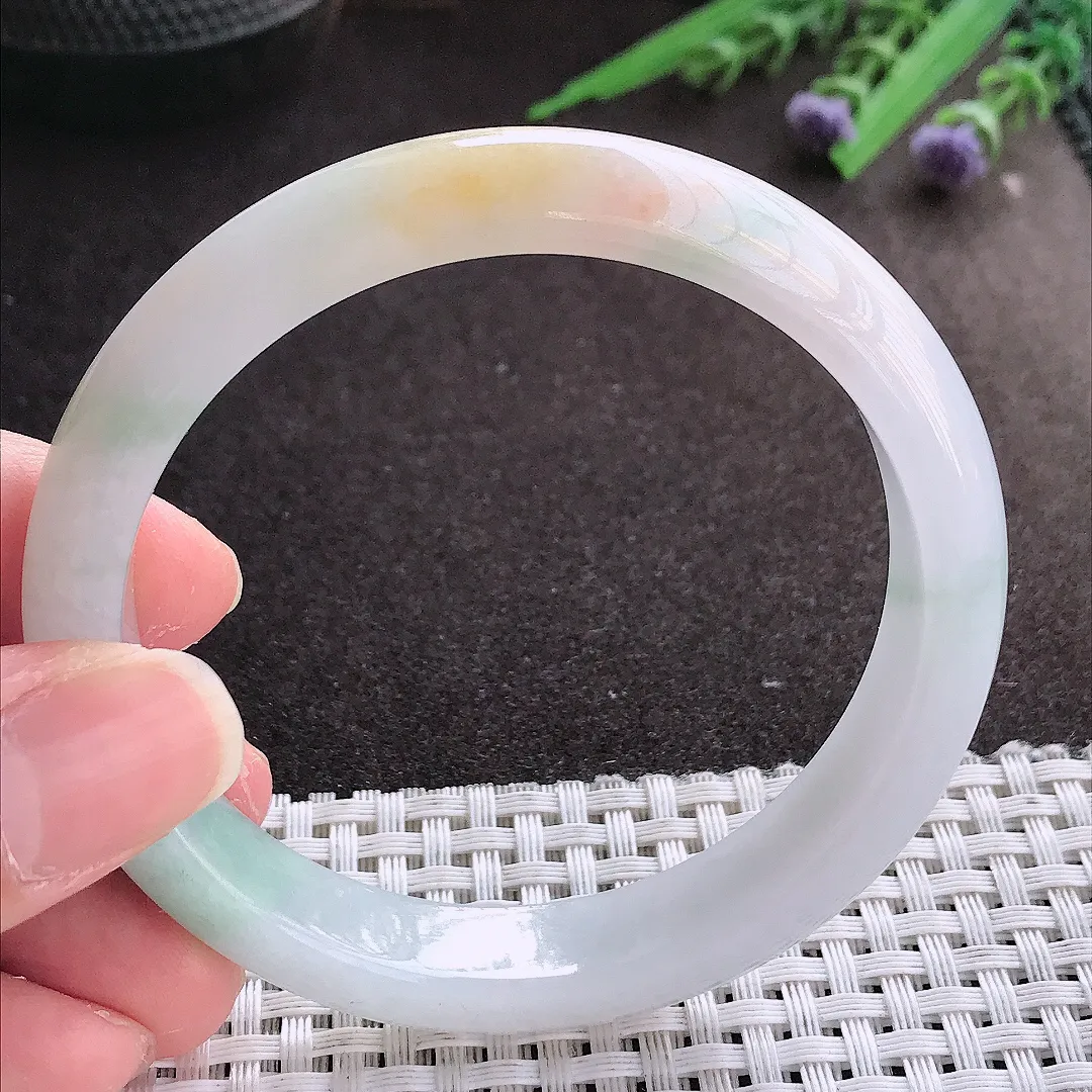 实拍翡翠A货58.5/11.9/7.6老坑温润飘黄翡手镯宽边翡翠玉镯女款百搭