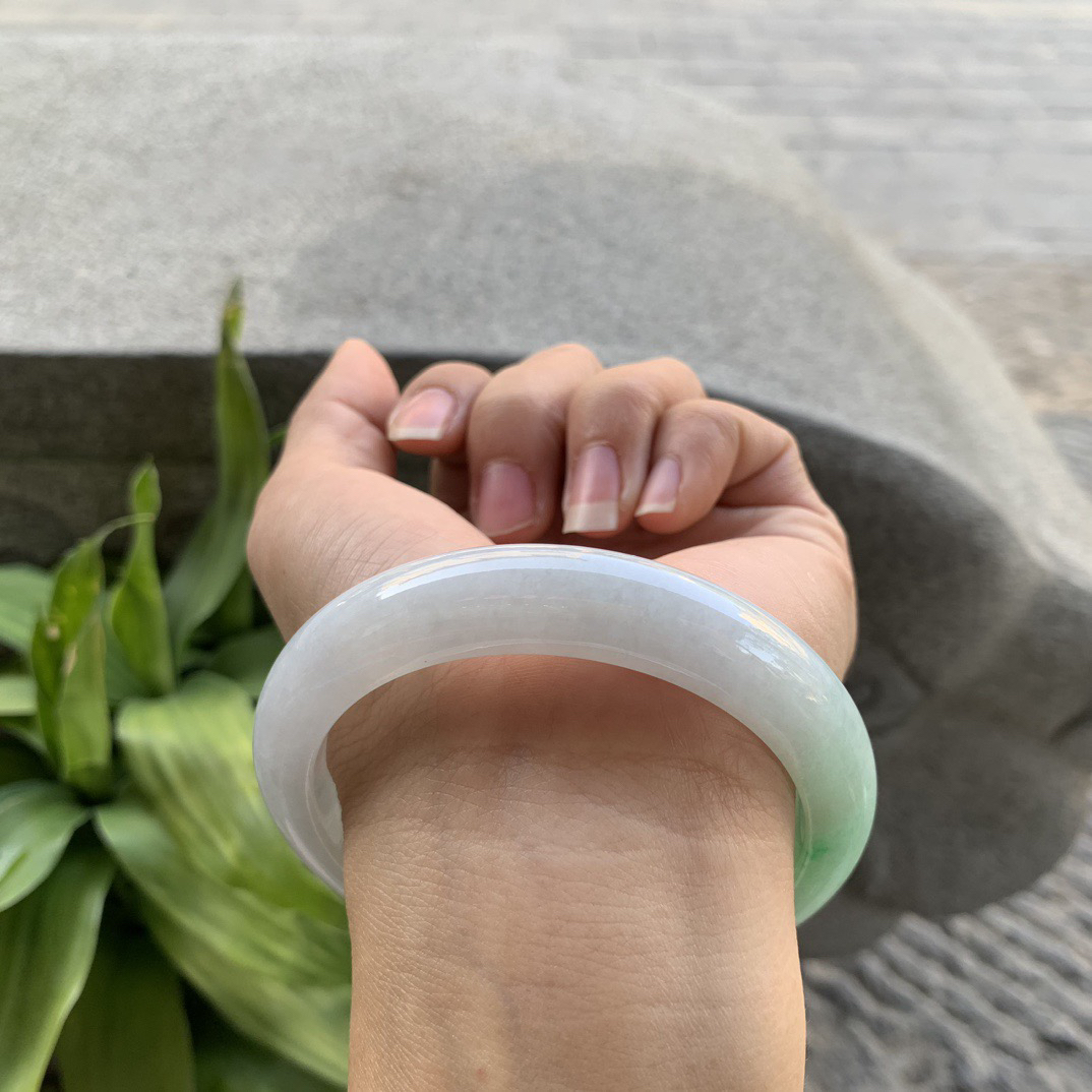 大圈口58.6-11.8-8.8 【白底青正圈手镯】正圈58 59可戴