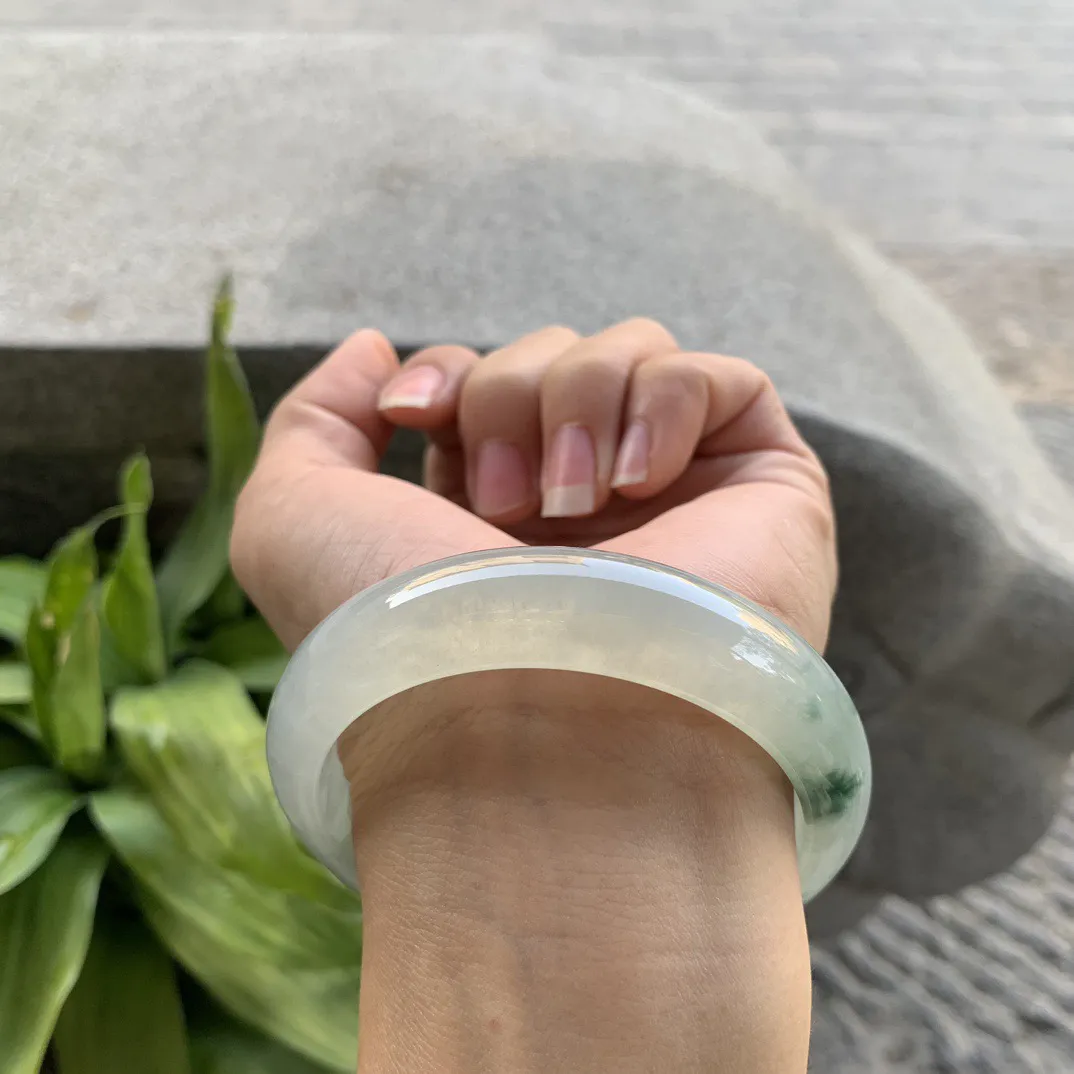 圈口56.7-14.8-8.1【冰种飘花正圈手镯】正圈56 57可戴