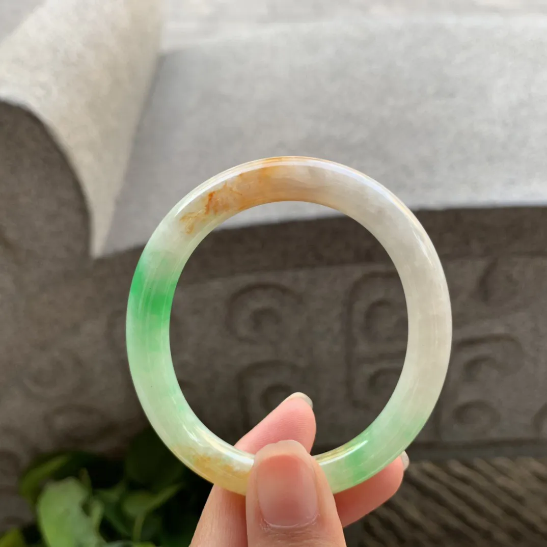 小圈口  53.5-45.5-8.4【黄加绿贵妃圆条手镯】贵妃53 54可戴