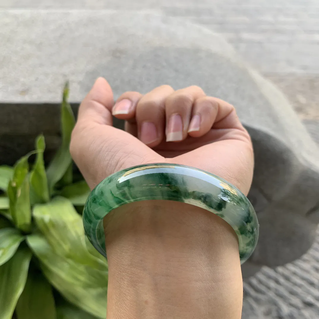 圈口54.2-14-7.7 【冰绿花正圈手镯】正圈54 55可戴