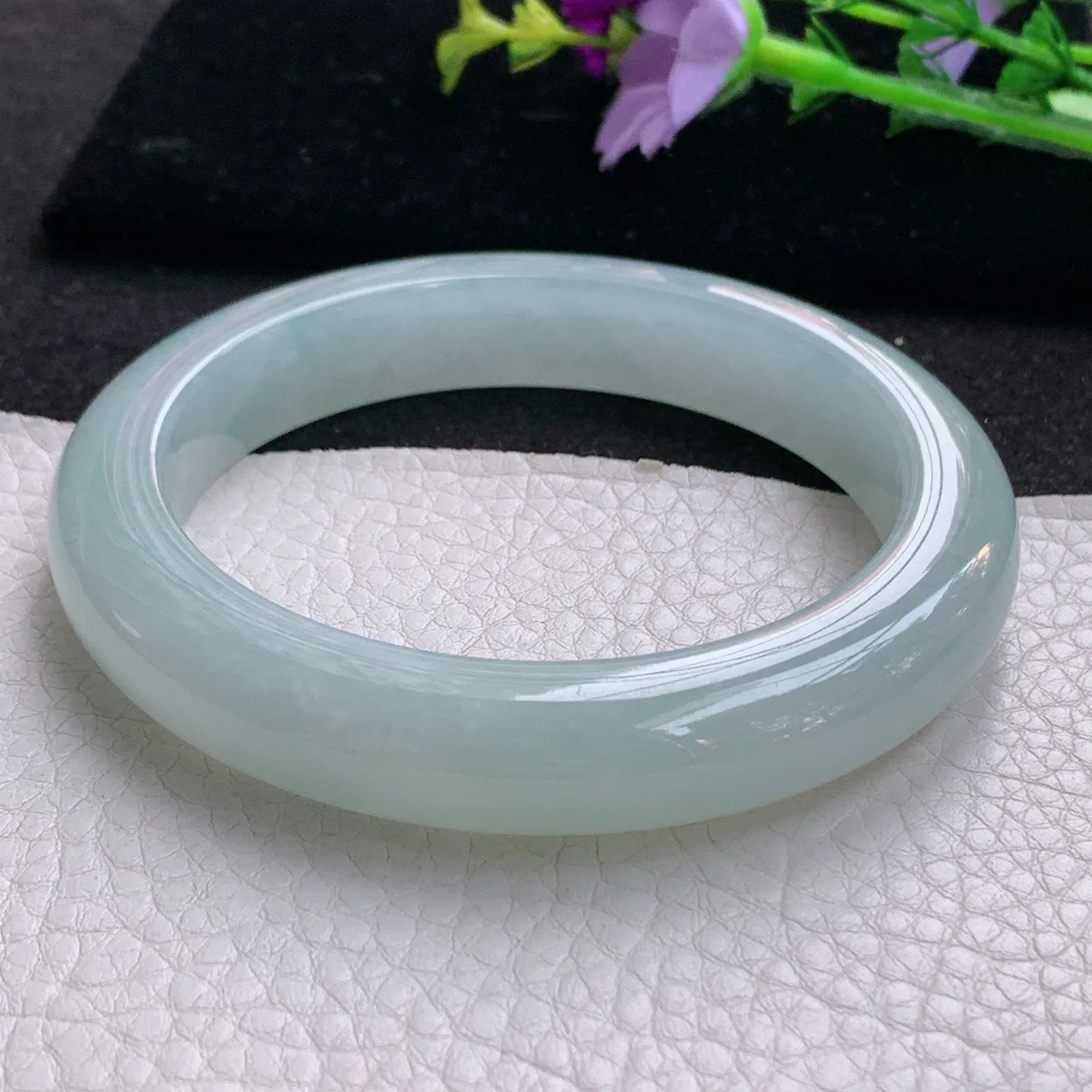 nr大圈口61.5*12.3*10平安镯 天然缅甸翡翠冰晴玉手镯厚装宽边玉手环