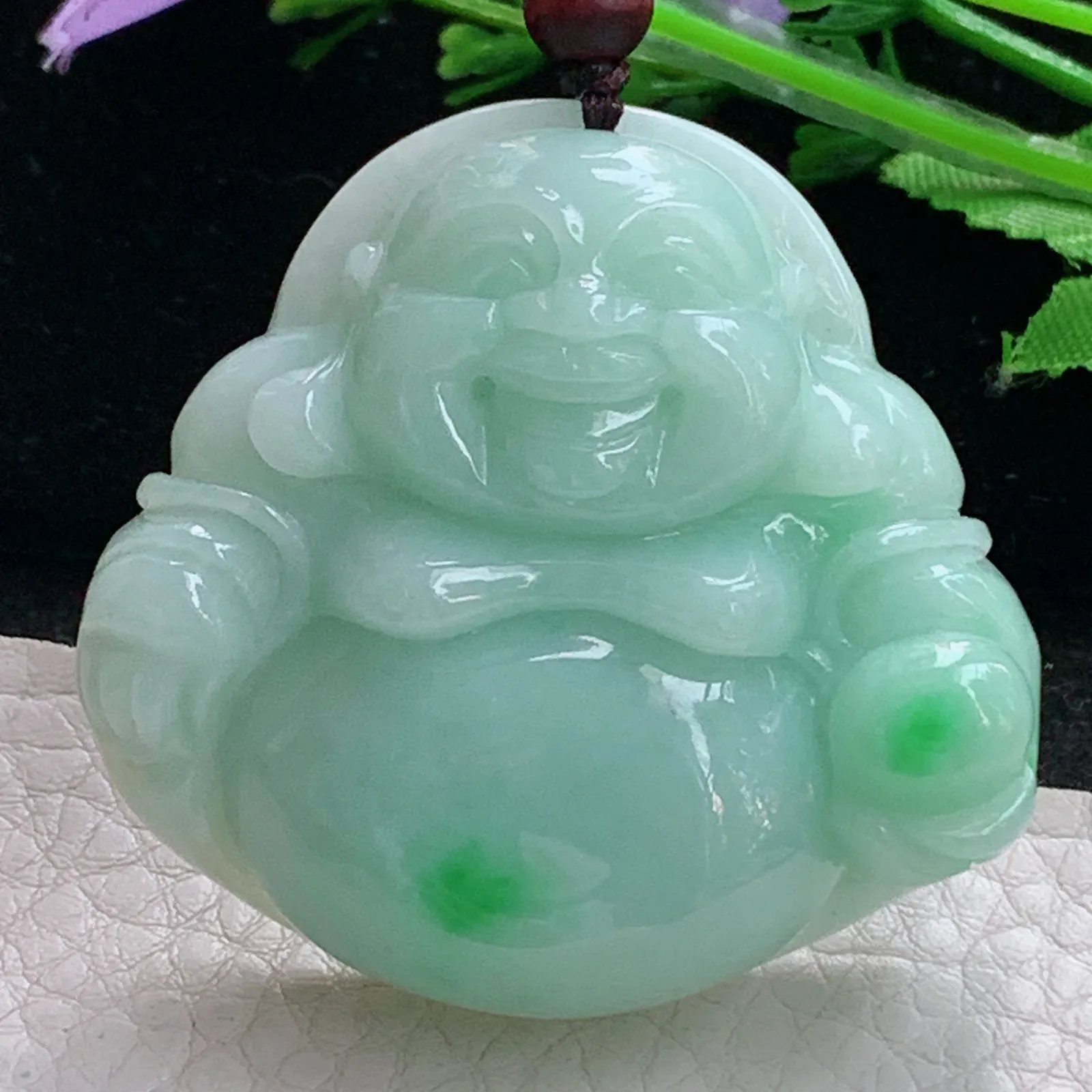 zen实拍43.8*47.3*13天然缅甸翡翠清新大佛公 弥勒佛玉吊坠 玉挂件