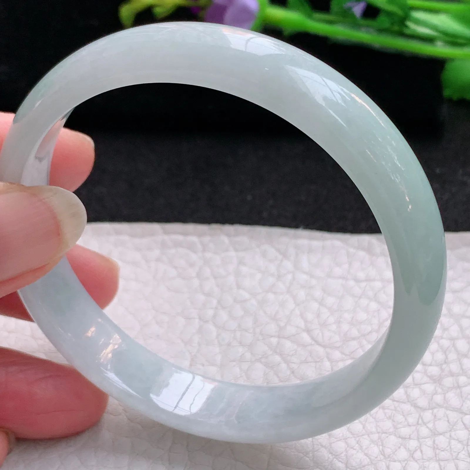 nr实拍58.5*12.2*6.5平安镯 天然缅甸翡翠浅绿水润玉手镯宽边玉手环