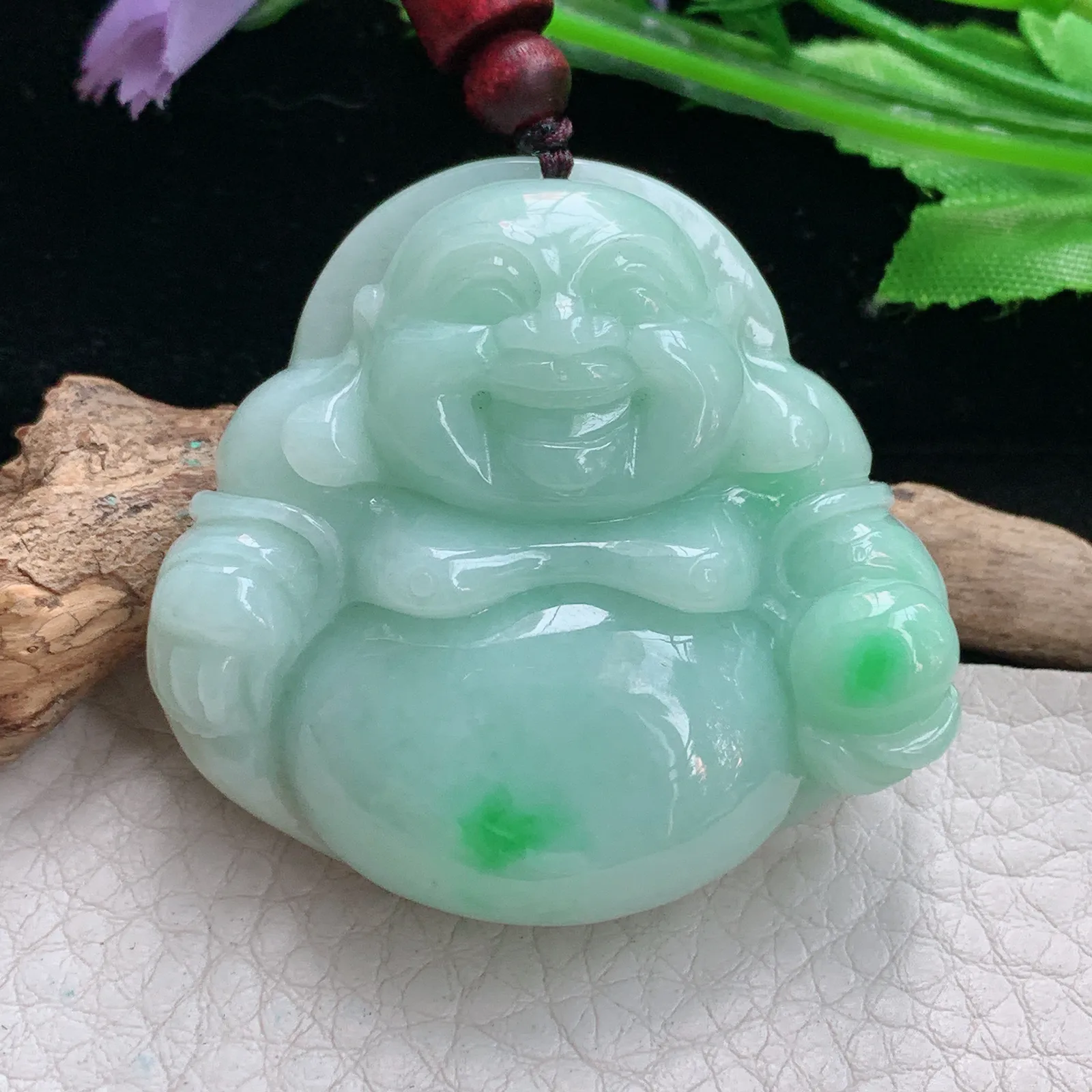 zen实拍43.8*47.3*13天然缅甸翡翠清新大佛公 弥勒佛玉吊坠 玉挂件