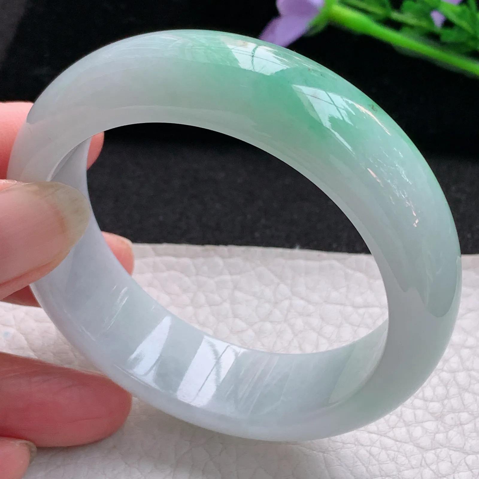 ee实拍54.5*17.5*9平安镯 天然缅甸翡胶感双彩厚装宽边玉手环