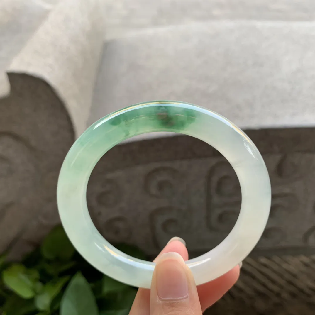 小圈口53.8-9.4 【冰飘绿圆条手镯】圆条53 54可戴