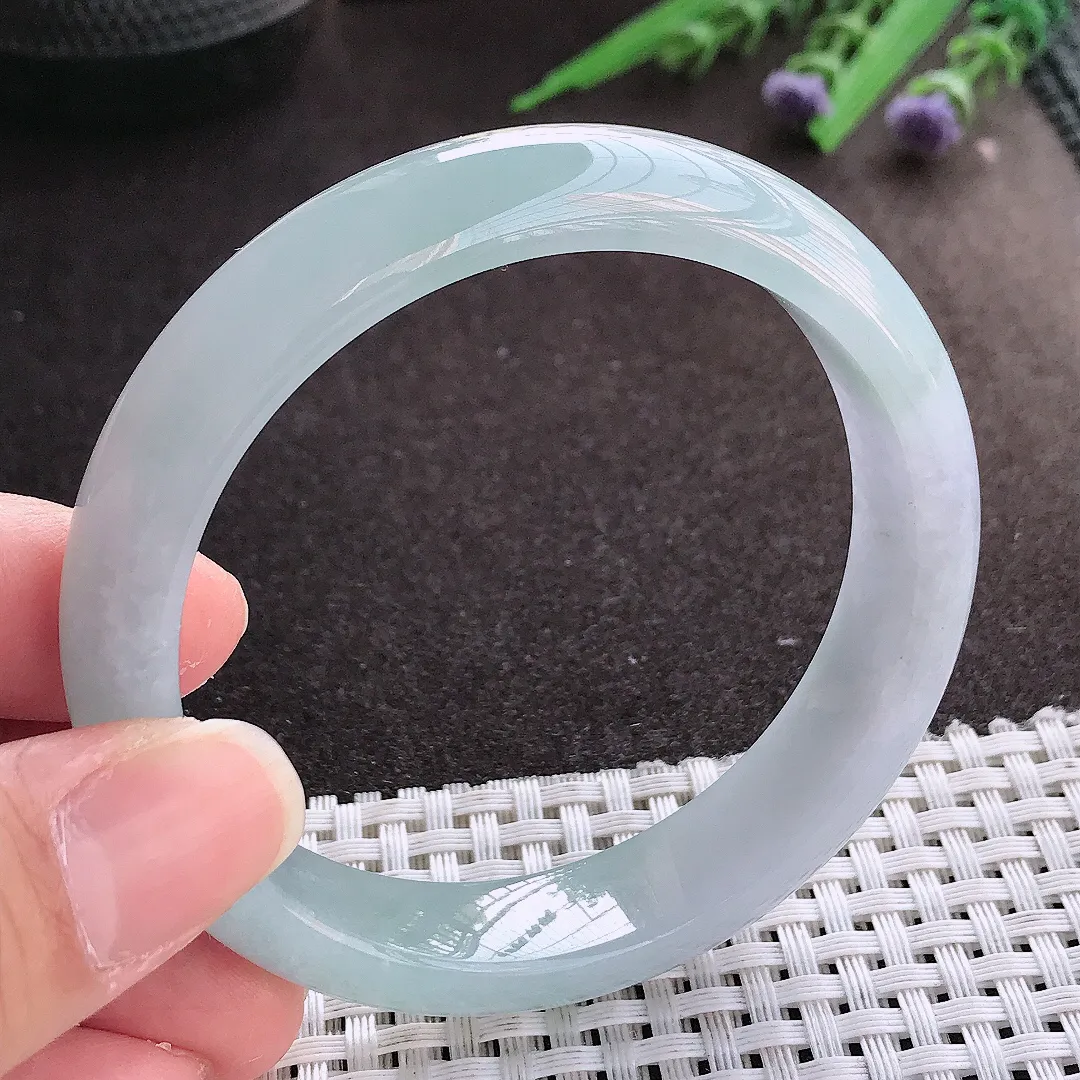 实拍翡翠A货57.5/13.2/7.8老坑冰胶水灵天空蓝手镯宽边翡翠玉镯女款百搭