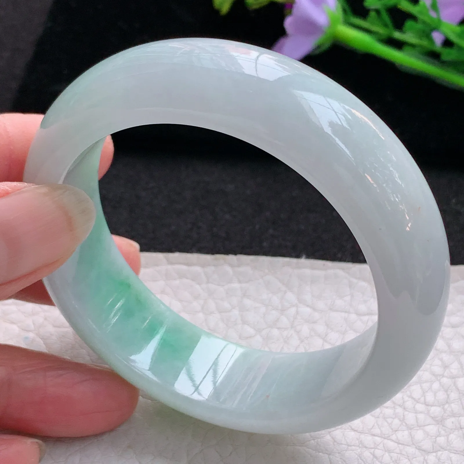 ee实拍54.5*17.5*9平安镯 天然缅甸翡胶感双彩厚装宽边玉手环