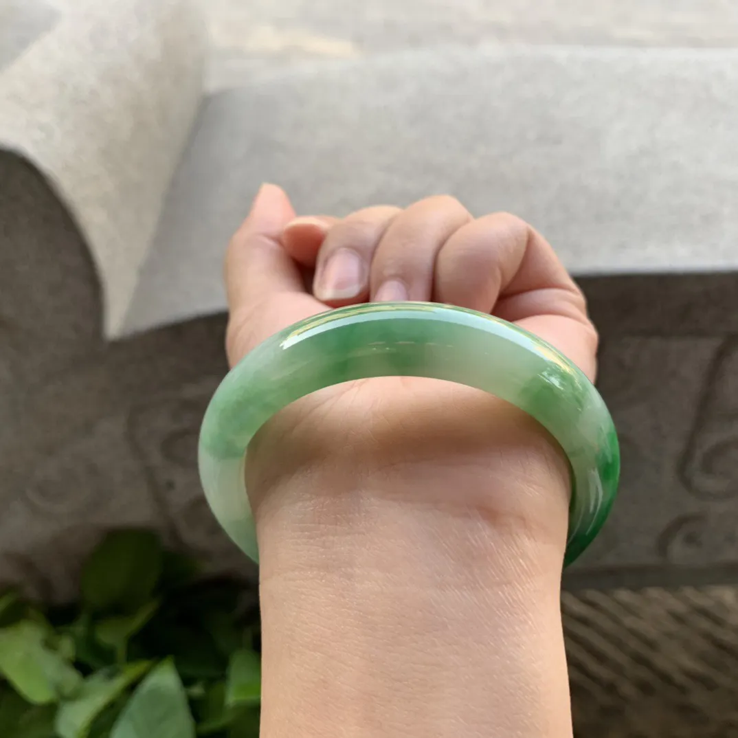 圈口 56.6-12.8-8【芙蓉绿正圈手镯】正圈56 57可戴