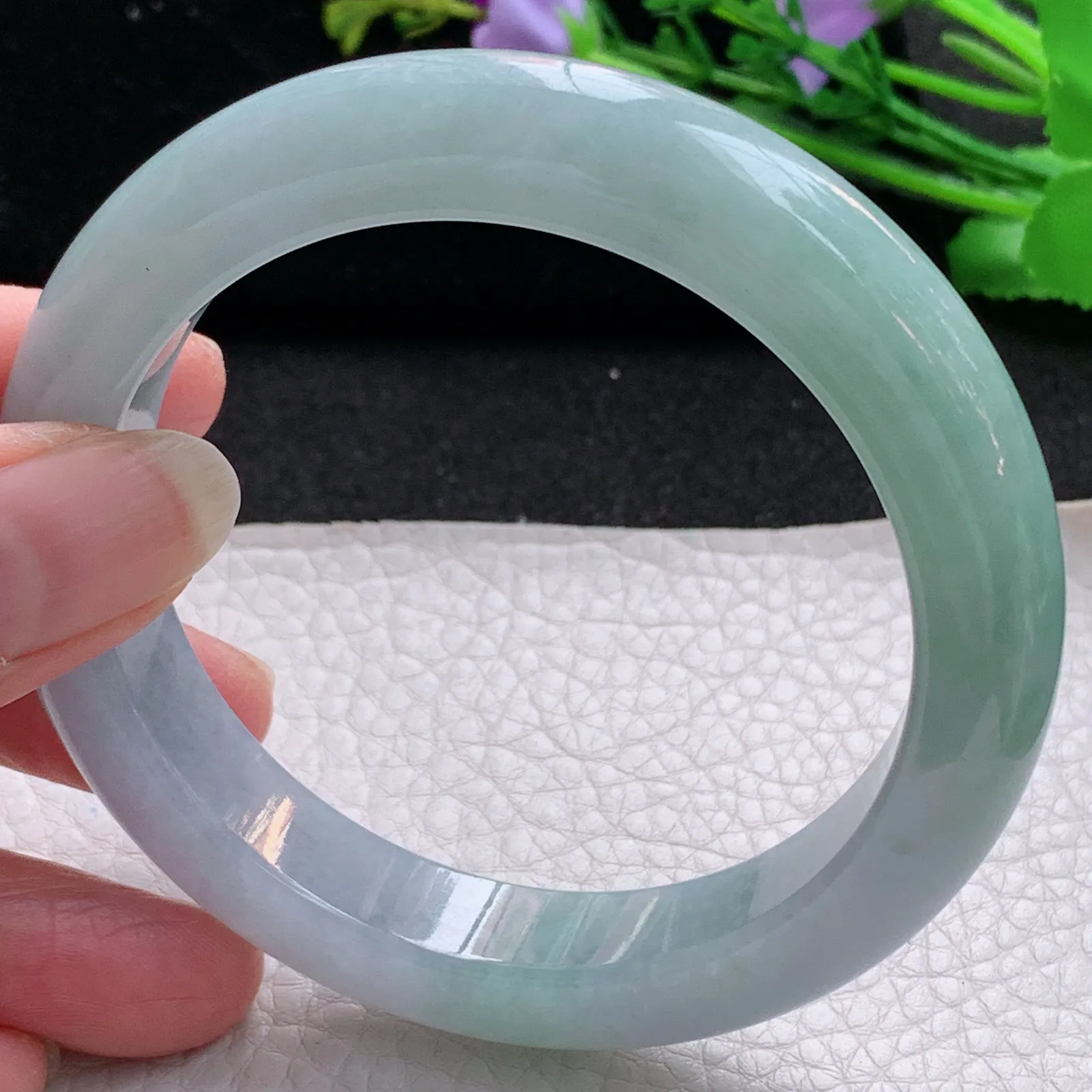 ee实拍59*12.6*9.6平安镯 天然缅甸翡翠冰胶飘绿玉手镯厚装宽边玉手环