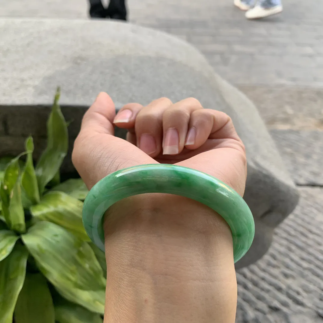 圈口54.5-10.3-8.7【满绿正圈手镯】正圈54 55可戴