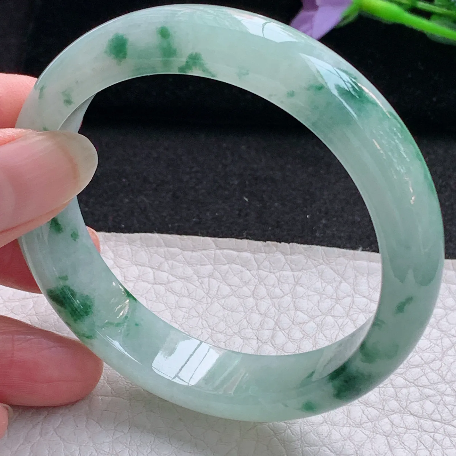nc实拍57.5*13.8*7.8平安镯 天然缅甸翡翠冰飘花玉手镯宽边玉手环