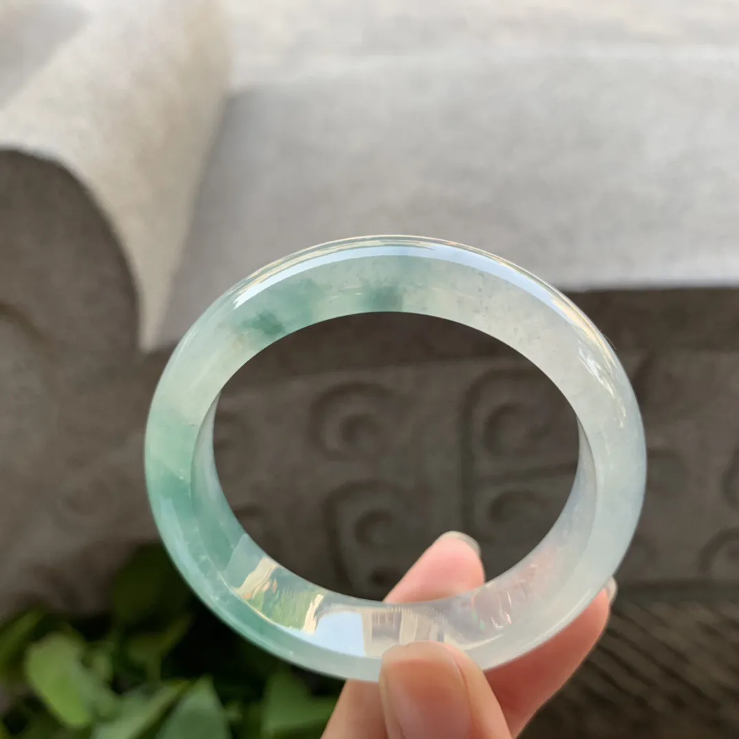 小圈口 52-13.8-7.6 【高冰蓝绿正圈手镯】正圈52 53可戴