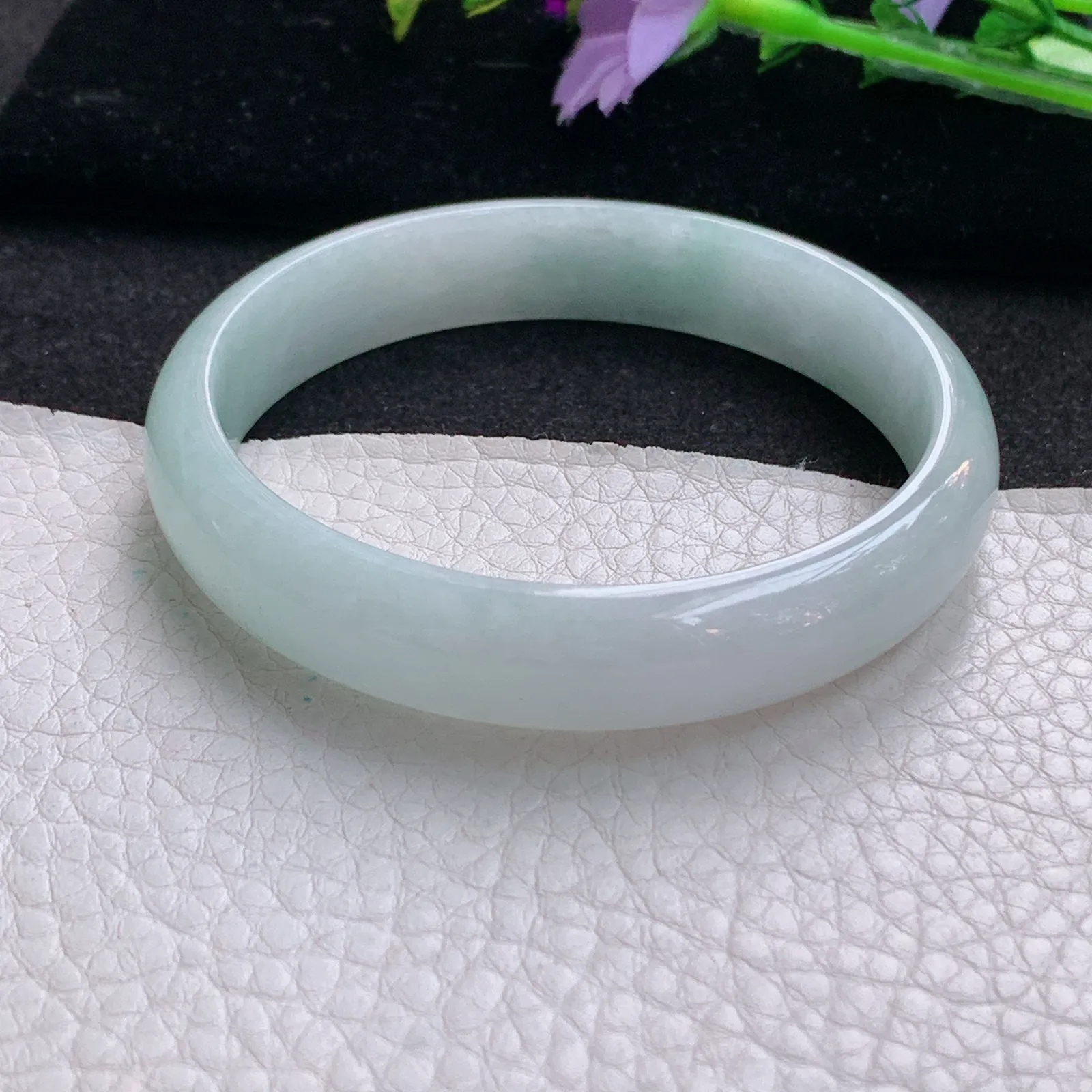 nr实拍58.5*12.2*6.5平安镯 天然缅甸翡翠浅绿水润玉手镯宽边玉手环