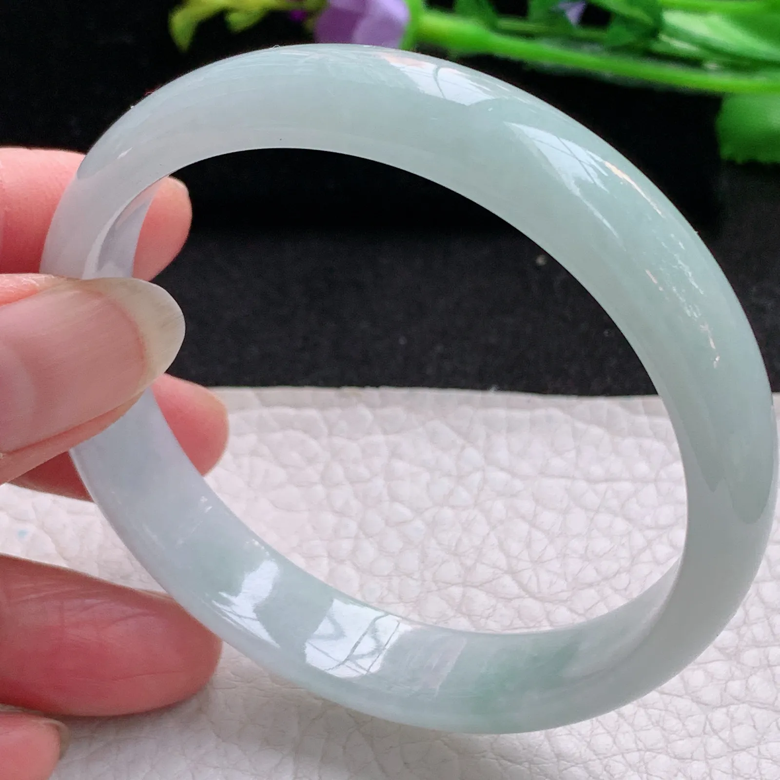 nr实拍58.5*12.2*6.5平安镯 天然缅甸翡翠浅绿水润玉手镯宽边玉手环