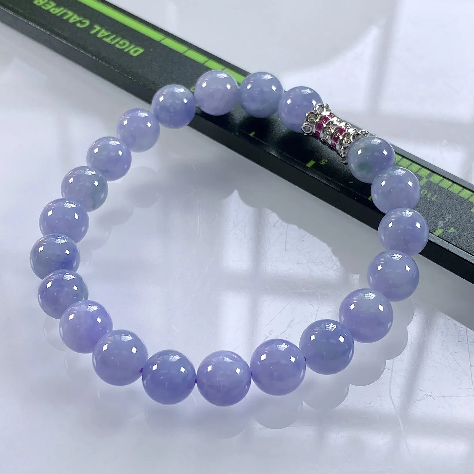 缅甸天然翡翠A货，卡8冰润紫罗兰浓紫圆珠手串手链，尺寸：8mm/21颗，长度175mm，重量：19.21g