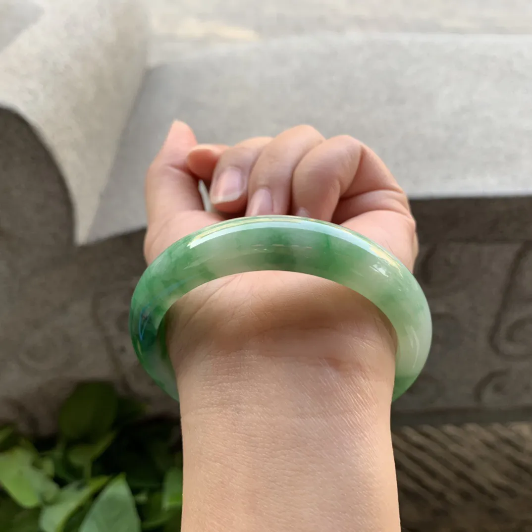 圈口 56.6-12.8-8【芙蓉绿正圈手镯】正圈56 57可戴