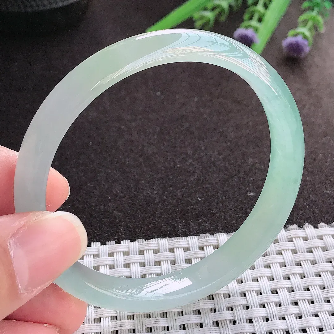 实拍翡翠A货57.5/9.7/6.8老坑冰透果冻胶冰晴手镯宽边翡翠玉镯女款百搭