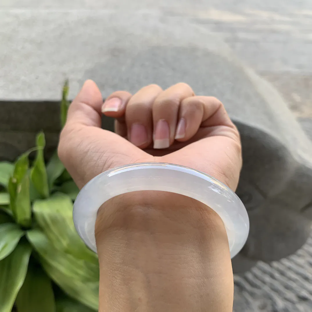 小圈口51.5-9.8 【高冰白圆条手镯】圆条51 52可戴