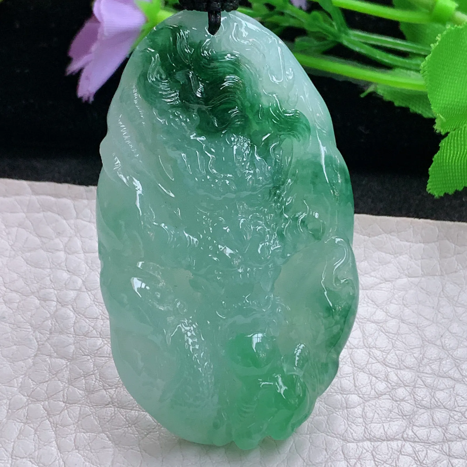 yl实拍62*37.3*11.6缅甸翡翠精雕龙牌项坠 厚装霸气神龙降瑞