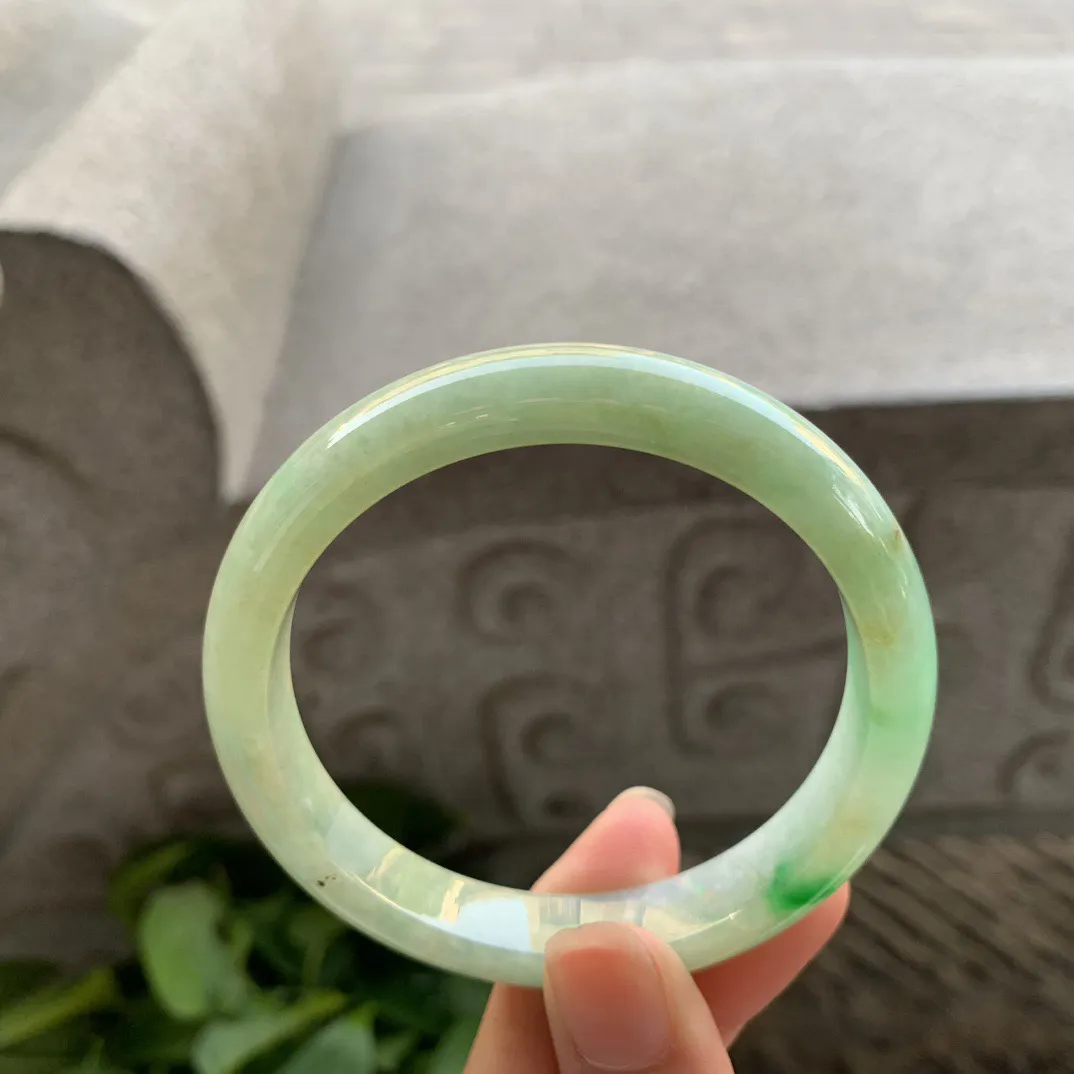 圈口56.8-10.8-7.6 【黄加绿正圈手镯】正圈56 57可戴