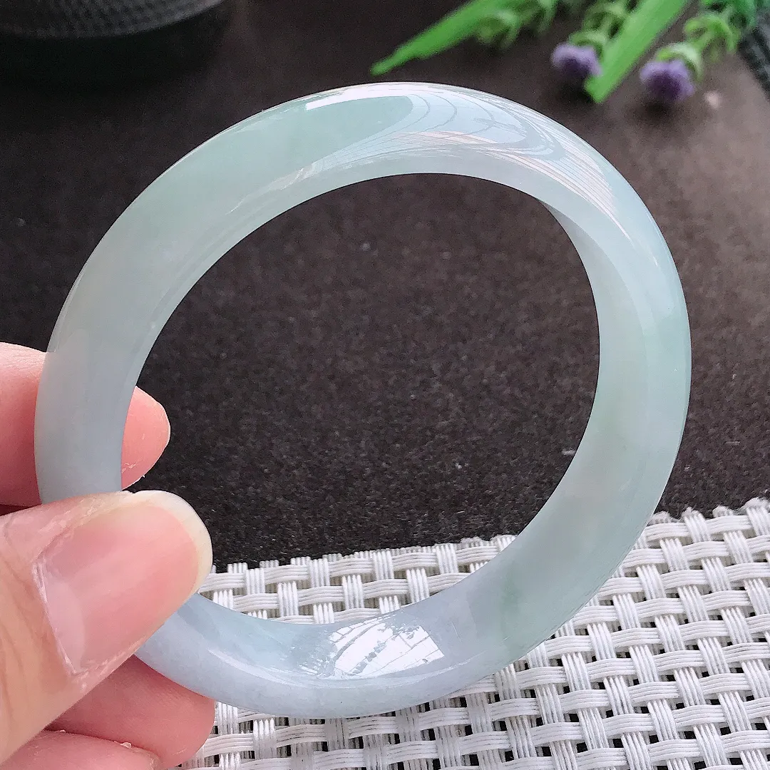 实拍翡翠A货57.5/13.2/7.8老坑冰胶水灵天空蓝手镯宽边翡翠玉镯女款百搭