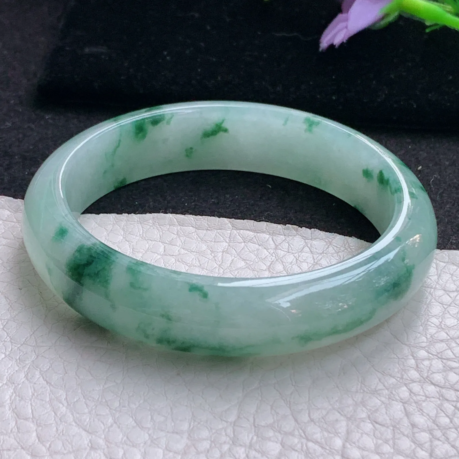 nc实拍57.5*13.8*7.8平安镯 天然缅甸翡翠冰飘花玉手镯宽边玉手环