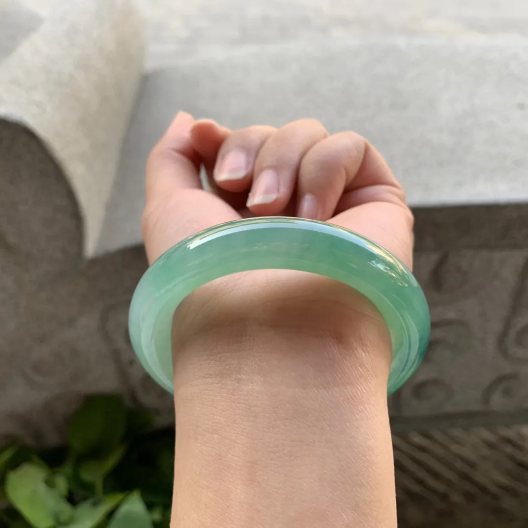 小圈口 51-11【冰蓝绿圆条手镯】圆条51 52可戴