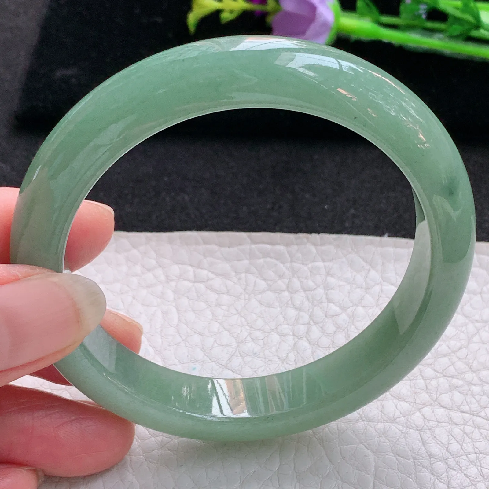 nr实拍58*12*9平安镯 天然缅甸翡翠满绿细润玉手镯宽边玉手环