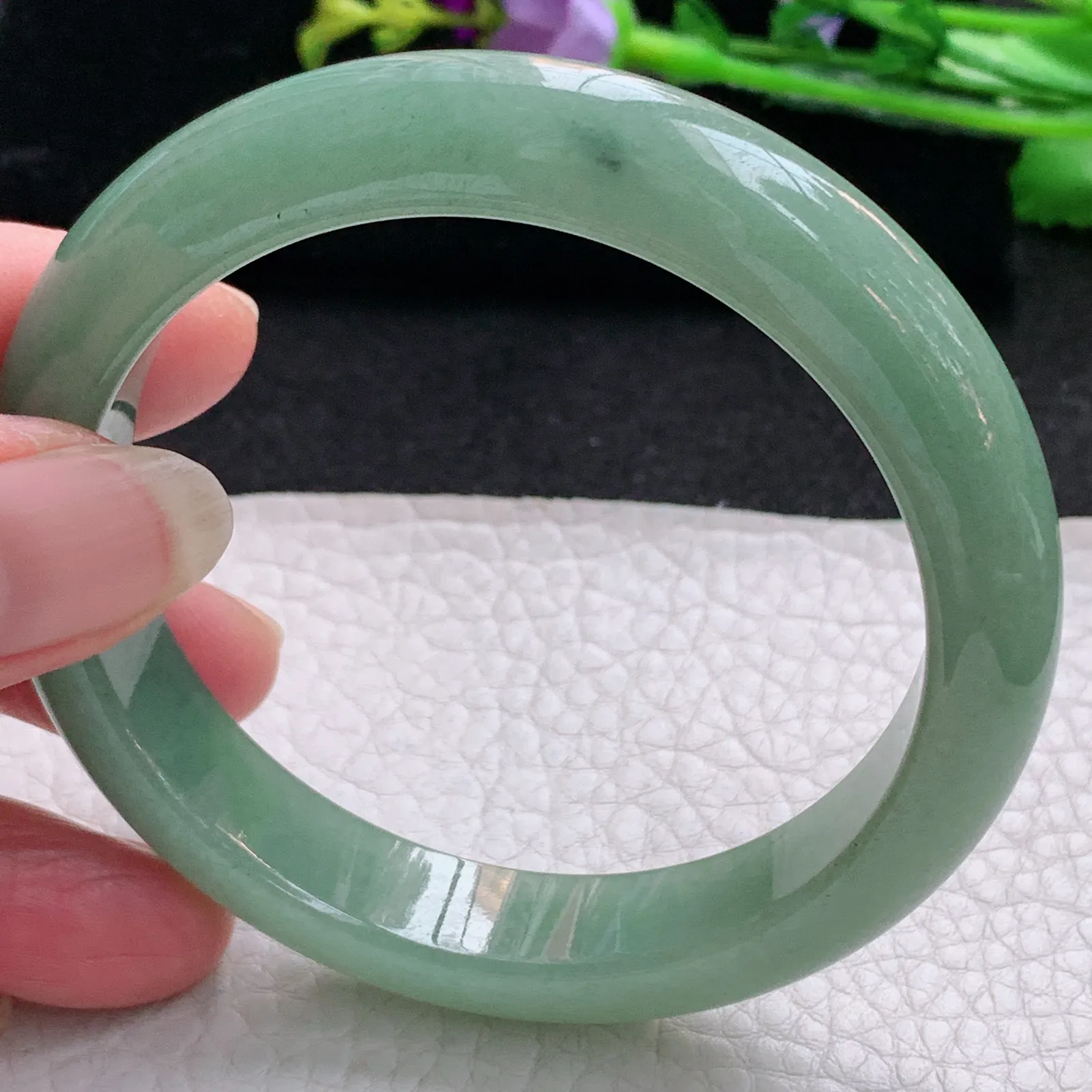 nr实拍58*12*9平安镯 天然缅甸翡翠满绿细润玉手镯宽边玉手环
